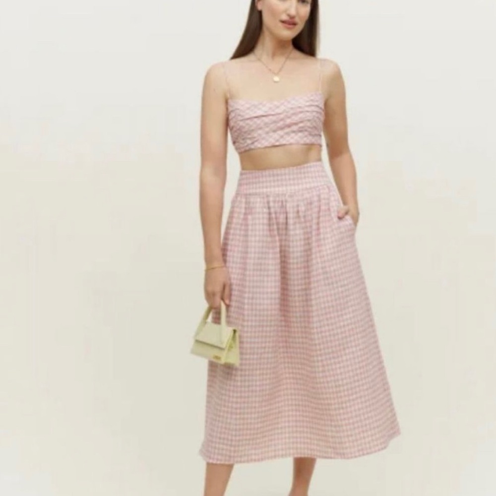 Reformation Louise linen top size 12 pink gingham